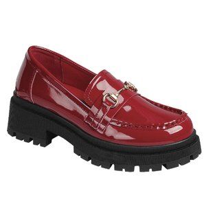 New Red Chain Platform Chunky Heel Penny Loafers